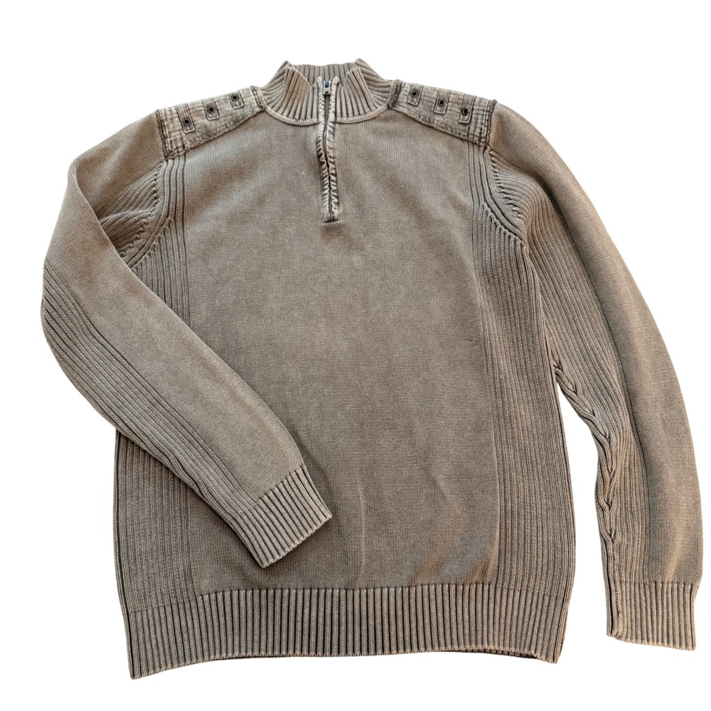 Buckle‎ Black Label Quarter Zip Sweater Mens XXL Grey Slim Fit Military Epaulet